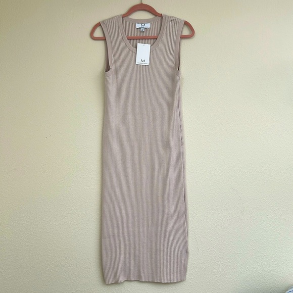 Magaschoni Dresses & Skirts - Magaschoni - Light Taupe Ribbed Crew Sleeveless Midi Dress - XL